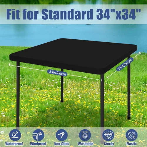Miniatura 8 de Moosfor Paquete de 6 manteles cuadrados de elastano, manteles elásticos ajustables para pícnic, cubierta de mesa de patio elástica lavable para Negro