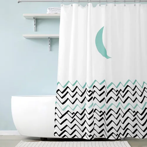 Miniatura 2 de Shaina Cortina de ducha abstracta pintada de luna y olas, 72 x 72 pulgadas, arte moderno y bohemio decorativo, tela impermeable, para cualquier baño