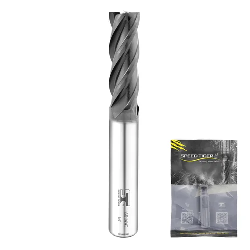 Miniatura 10 de SPEED TIGER Fresa de extremo cuadrado de carburo micrograno - 4 ranuras - ISE7/64 4T (5 piezas, 7/64") - para fresado de aleaciones de acero, acero
