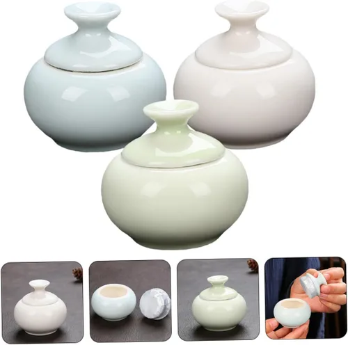 Miniatura 7 de Tarro de cerámica para crema facial de 3 piezas, contenedor de viaje para cremas y maquillaje, tarro de almacenamiento para cuidado de la piel