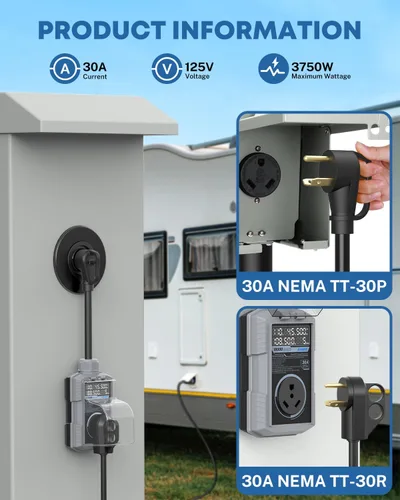 Miniatura 5 de Kohree Protector contra sobretensiones RV de 30 amperios, 18000 julios, protección contra sobretensiones de sobretensión, adaptador de enchufe RV