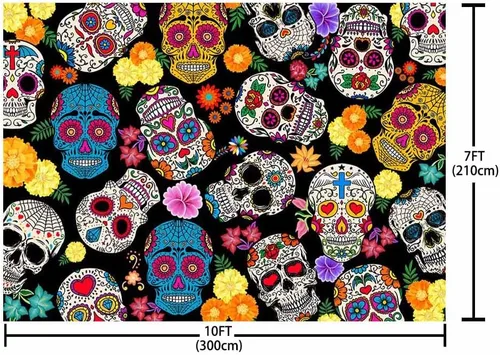 Miniatura 5 de AIBIIN Telón de fondo del Día de los Muertos de 10 x 7 pies, fiesta mexicana, calavera de azúcar, fondo de fotografía Dia DE Los Muertos, decoración