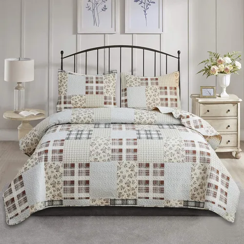 Miniatura 12 de Jarson Juego de edredón a cuadros de 3 piezas tamaño Full/Queen, juego de ropa de cama ligera y suave de verano, colcha reversible