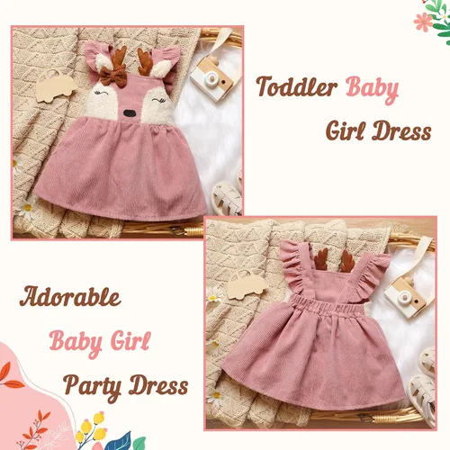 Miniatura 4 de MBMSHEGH Vestidos de bebé para niña, vestido sin mangas con volantes, lindo vestido de reno, vestidos casuales de otoño para niños, Rosado