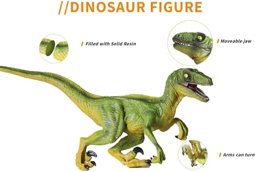 Miniatura 4 de JR PARK 2 Piezas Juguetes de Dinosaurio, Figura de Acción de Dinosaurio Verde Velociraptor Grande de 15.5″, Juguetes de Dinosaurios Realistas