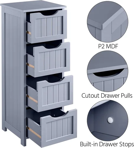 Miniatura 4 de Topeakmart Armario de madera con 4 cajones, armario de pasillo organizador de almacenamiento independiente para baño/cocina/sala de estar, gris