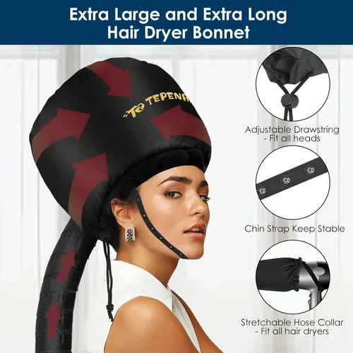 Miniatura 2 de TEPENAR Gorro de secador de pelo – Gorra con capucha ajustable extra grande extra grande para un peinado y cuidado rápidos