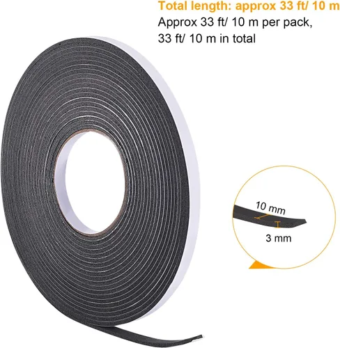 Miniatura 2 de Hestya Tira de espuma para burlete de 32.8 ft para sellado de puertas de ventana (0.118 in, negro)