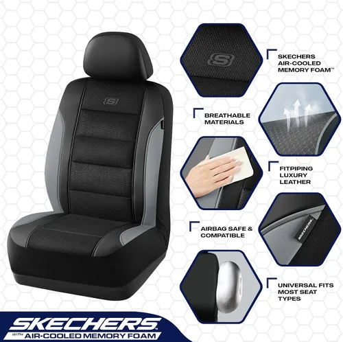 Miniatura 3 de Skechers Fundas de Asiento con Espuma Viscoelástica y Refrigeración por Aire, Cuero Premium con Malla EVA, Fundas de Asiento de Automóvil