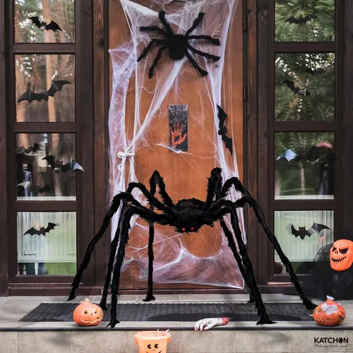 Miniatura 7 de KatchOn, Araña gigante peluda negra de Halloween, 6.5 pies, araña falsa plegable para decoración de Halloween al aire libre Decoración de verano