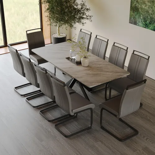Miniatura 13 de Mesa de comedor de mármol para 4-8, mesa de comedor extensible de 62.4 a 78.15 pulgadas, mesa de cocina moderna, mesa rectangular que ahorra espacio