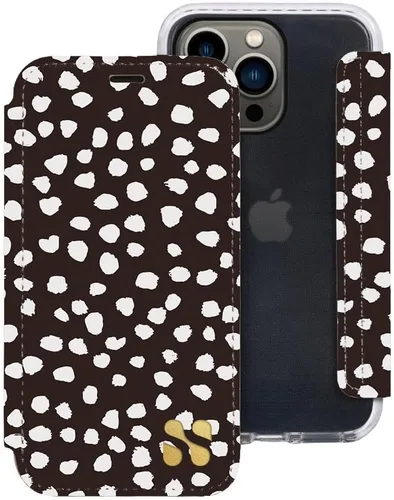 Miniatura 26 de SafeSleeve Funda de piel tipo cartera desmontable para iPhone 14 con bloqueador EMF para teléfono celular con 3 tarjeteros y soporte ajustable