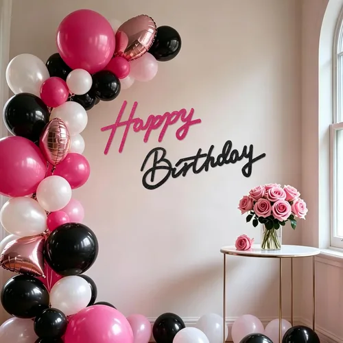 Miniatura 13 de TONIFUL Cartel de feliz cumpleaños para telón de fondo, pancarta de fieltro negro, incluye pegamento de puntos, perfecto para telón de fondo