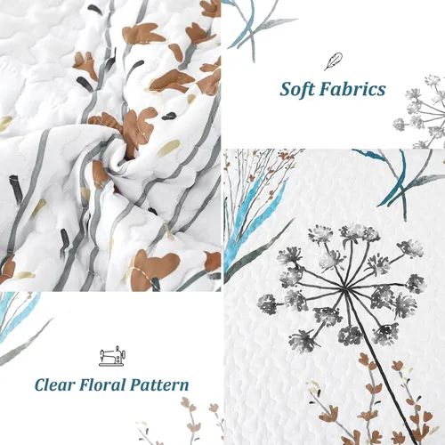 Miniatura 5 de Dobuyly - Juego de edredón para cama tamaño Queen, con diseño floral botánico en color teja, juego de edredón de 3 piezas, de microfibra suave
