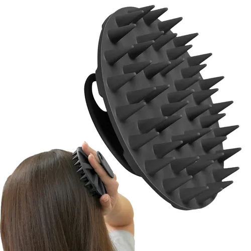 INNERNEED Cepillo de champú para el cuero cabelludo con masajeador, exfoliador manual para cabello húmedo y seco, cerdas de silicona suaves, para el