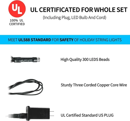Miniatura 8 de MZD8391 300 luces LED rojas y verdes de 105 pies, luces de Navidad para interiores y exteriores, luces de árbol de Navidad, decoraciones de fiesta