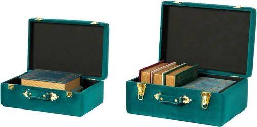 Miniatura 6 de Vintiquewise Juego de 2 maletas decorativas de terciopelo copetudo, color verde