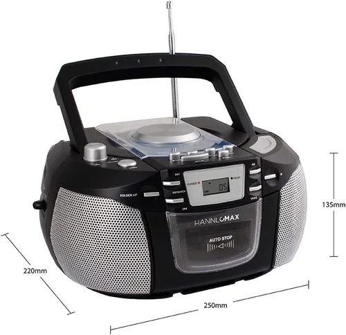 Miniatura 2 de HANNLOMAX HX-301CD CD/MP3 Boombox, radio AM/FM, grabadora de cassette, grabaciones de CD o radio, conector para auriculares, pantalla LCD, fuente
