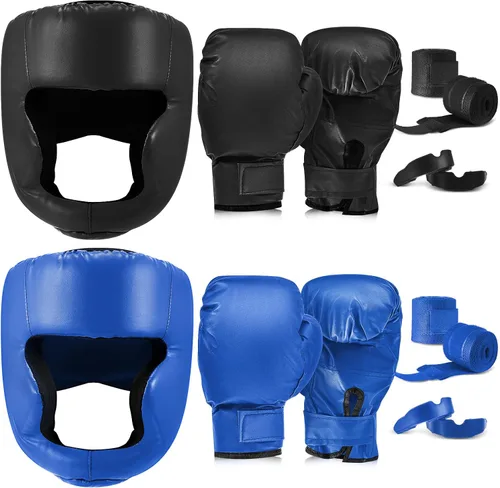 Miniatura 17 de Kanayu Juego de 14 piezas de guantes de boxeo de 16 onzas, casco para la cabeza, envolturas de mano, protectores bucales, equipo de Navidad