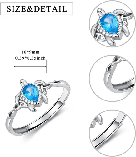 Miniatura 5 de Anillo ajustable de tortuga marina de plata de ley 925 con nudo celta tortuga Rin verano océano playa tortuga joyería para mujer