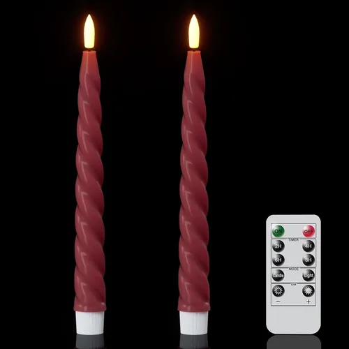 Wondise Velas Cónicas Sin Llama con Control Remoto Temporizador, Candelabros Rojos Cerosos Reales a Batería Velas LED de Mecha 3D para Decoración de