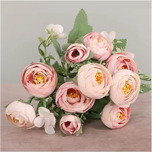 Miniatura 11 de Flores artificiales, 1 ramo de 12 cabezas, peonía artificial, té de rosas, flores de seda de camelia para bricolaje, hogar, jardín, decoración