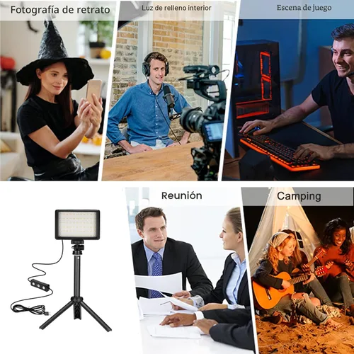Miniatura 7 de Paquete de 2 luces LED de video, luces de fotos USB regulables de 5600 K con mini trípode y filtros de colores para estudios fotográficos, tiro