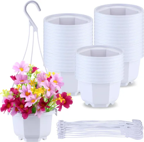 Roshtia 24 unidades de maceta colgante de plástico con gancho, macetas de flores, cestas, soporte para plantas de vivero colgante para jardín de