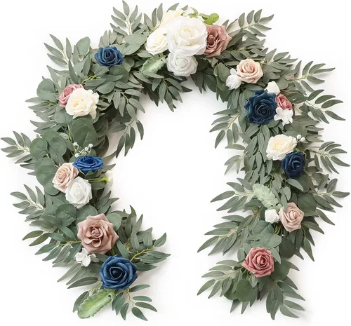 Miniatura 14 de Floroom Guirnalda de eucalipto artificial de 6 pies con flores, vegetación falsa, guirnalda de vid floral sintética para decoración de mesa, centros