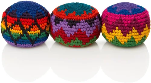 Miniatura 6 de Funny Guy Mugs Juego de 3 bolas de ganchillo multicolor con patrón geométrico, bolsa de pie, juguetes para interiores y exteriores para niños