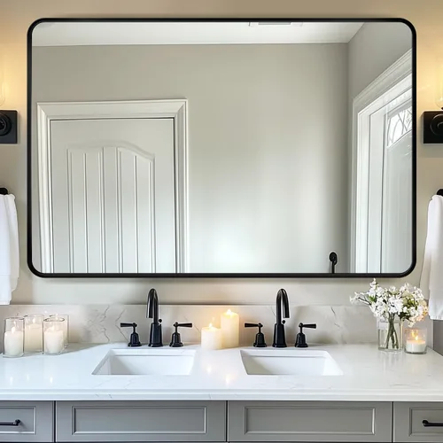 Miniatura 16 de Antok Espejo de baño con marco de metal negro de 22 x 30 pulgadas, espejo de pared con esquinas redondas, espejo de tocador para sobre el fregadero