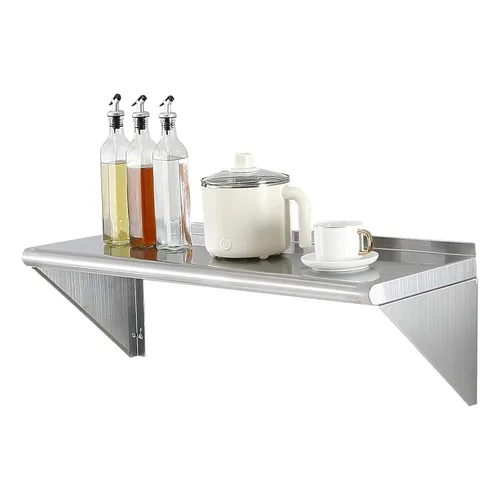 Miniatura 13 de VEVOR Estante de pared de acero inoxidable, 8.6 x 16 pulgadas, paquete de 2 con protector contra salpicaduras, soporta 44 libras, ideal para cocina