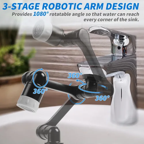 Miniatura 5 de Extensor de grifo giratorio de 1080° con 2 funciones, extensión de fregadero giratoria resistente, brazo robótico giratorio universal, extensión