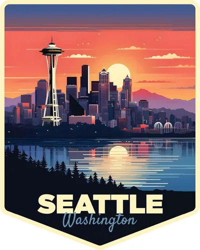 Seattle Washington Design A Souvenir - Imán plano decorativo de 4 pulgadas