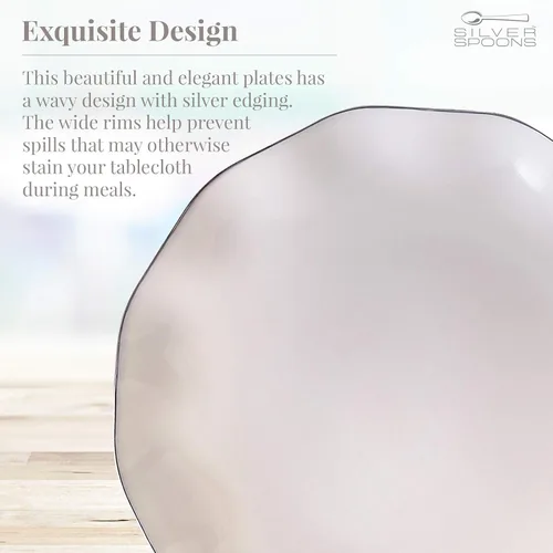 Miniatura 3 de Silver Spoons Platos de postre desechables 10 piezas Platos de plástico resistente Elegante aspecto fino de porcelana Velo, marfil