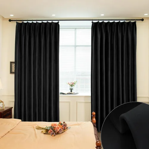 MUMFAS Panel de Cortina con Pliegues Pellizcos de Terciopelo Sólido con Aislamiento Térmico 95% Opaca para Puerta de Patio para Barra Transversal y