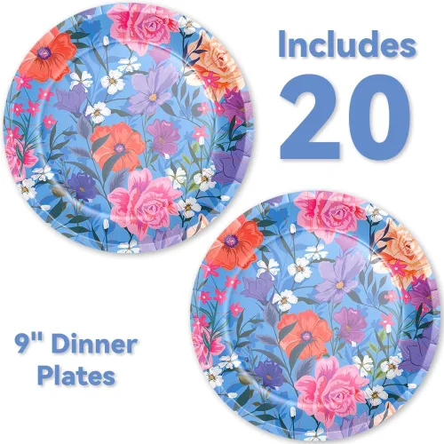 Miniatura 2 de Stonehouse Collection Platos y servilletas de papel floral azul 20 platos de papel de 9 pulgadas y 20 servilletas 40 piezas en total