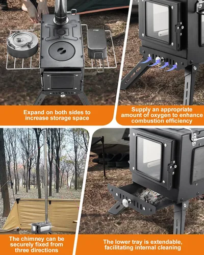 Miniatura 3 de Estufa de Leña para Acampar, Estufa de Leña para Tienda de Campaña, Estufa Portátil para Tienda Caliente para Acampar, Cazar, Pescar en Hielo, Negro