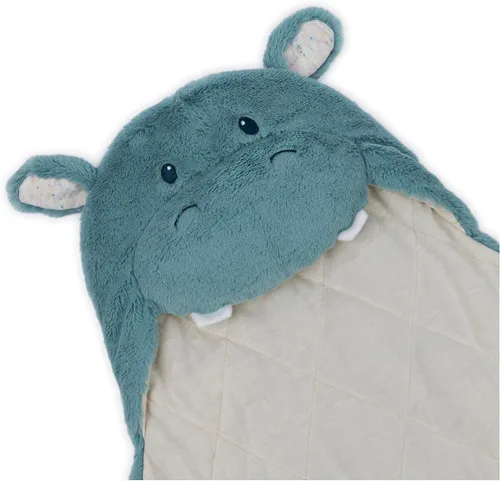 Miniatura 7 de GUND Baby Oh So Snuggly Manta Envolvente de Hipopótamo, Manta Envolvente de Bebé de Felpa con Capucha para Recién Nacidos, Azul/Crema, 26" Manta