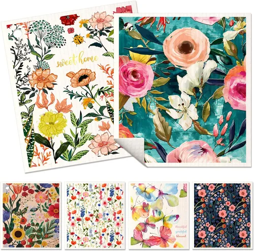 Miniatura 8 de Miss Adola 6 unidades de paños suecos para cocina - paños reutilizables para lavar platos, toallas de cocina absorbentes, lindas y divertidas, Bohemi