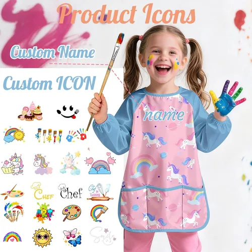 Miniatura 5 de Personalized Kids Art Smock with Name Custom Toddler Waterproof Artist Painting Apron
