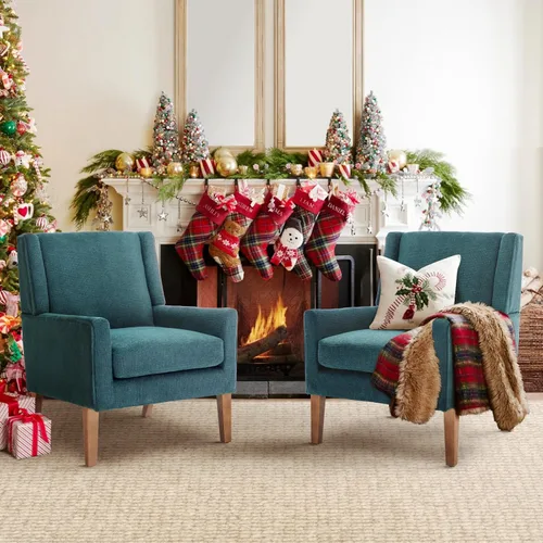 Miniatura 14 de COLAMY Juego de 2 sillas modernas con respaldo alto tipo wingback para sala de estar, sillón de acento tapizado en tela, silla de sofá individual