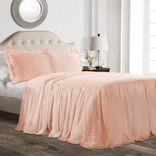 Miniatura 22 de Lush Decor Juego de colcha con falda de volantes - Juego de ropa de cama de granja de 3 piezas de lujo - Detalle elegante de volantes - Estilo Blanco