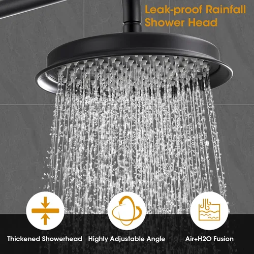 Miniatura 4 de Cabezal de ducha de lluvia antiguo con rociador de mano, sistema de ducha de lluvia negro mate con válvula de presión de equilibrio empotrada, Mate