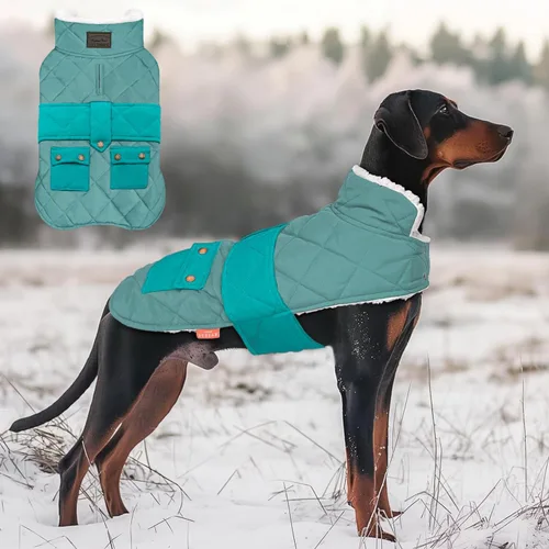Miniatura 26 de KYEESE Abrigo para Perros Cálido Abrigo de Invierno Acolchado para Mascotas con Agujero para la Correa Chaqueta Suave para Perros con Bolsillo