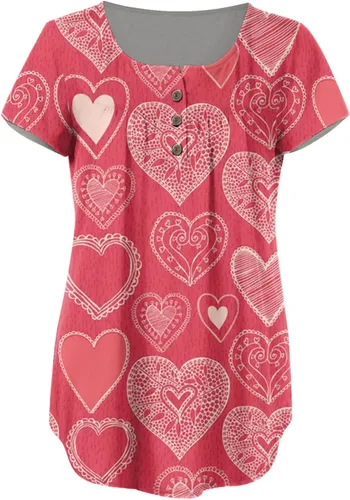 Miniatura 3 de Cutout Homewear Short Sleeve Shirts Woman Mother's Day Simple Henley Thin Shirt Button Down Print Soft Blouse