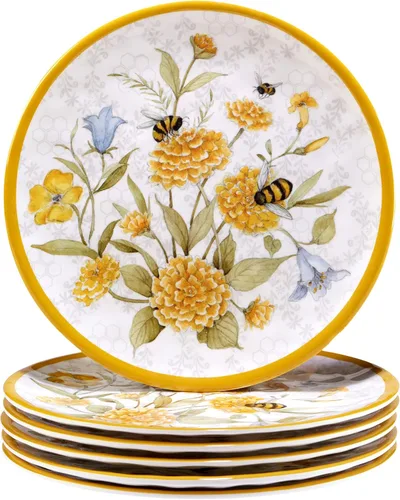 Miniatura 2 de Bee Sweet - Platos de ensalada y postre de melamina de 9 pulgadas, juego de 6 platos duraderos inastillables con diseño floral y de abeja, sin BPA