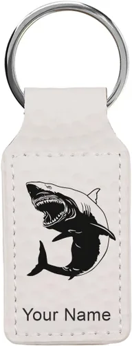 Miniatura 10 de Llavero rectangular, gran tiburón blanco, grabado personalizado incluido, Bambú