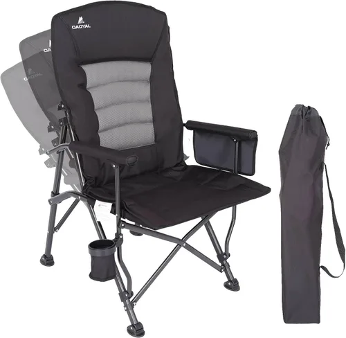 Sillas de campamento para adultos, respaldo ajustable, silla de campamento plegable de gran tamaño, soporta 350 libras para exteriores con Negro