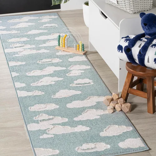 JONATHAN Y Hedwig High-Low Cloud Blue 2x8 Alfombra de pasillo para interior/exterior, estilo escandinavo juvenil, para niños, moderno, estilo